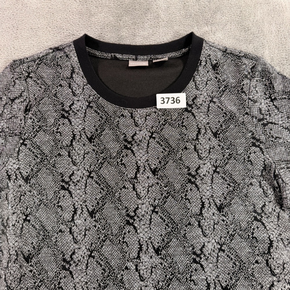 Chico's Top Women Size 2 L Grey Black Snakeskin Animal Print Short Sleeve Goth